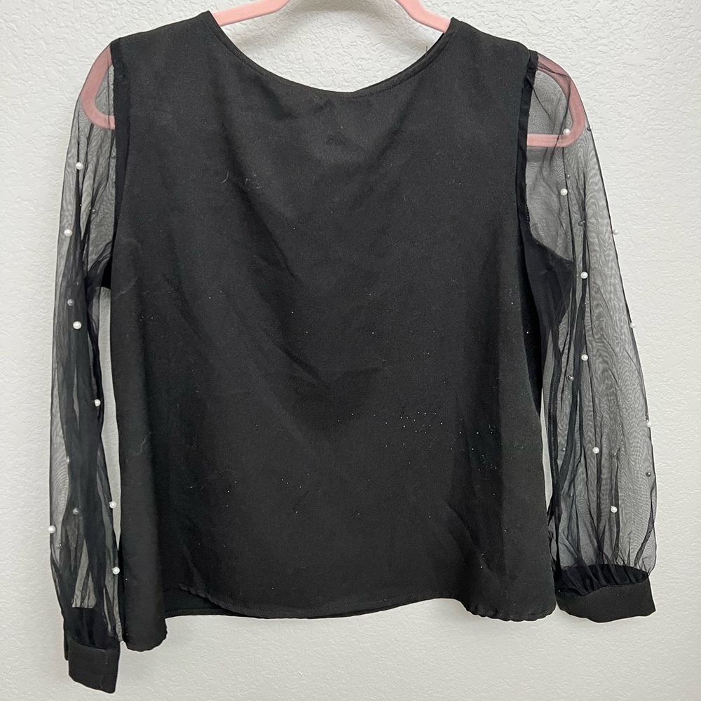 Pearl Sleeve Black Shein Top